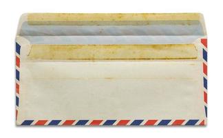 Abra o envelope de correio aéreo antigo isolado no fundo branco foto