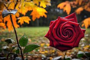 rosa vermelha está florescendo na temporada de outono foto