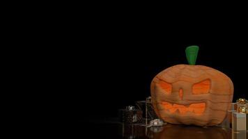 a abóbora de halloween e caixa de presente renderização em 3d foto