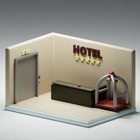 Hotel de lobby isométrico renderizado em 3D perfeito para projeto de design foto