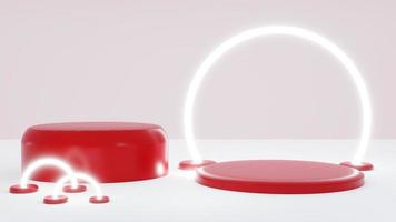 3d pódio vermelho com fundo de luz de anel, produto de exibição para promoção, venda on-line em tom de cor cereja vermelha - renderização em 3d foto