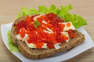 sanduiche com caviar vermelho foto