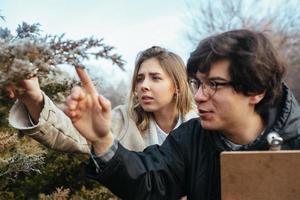 cientistas estão estudando espécies de plantas na floresta. foto