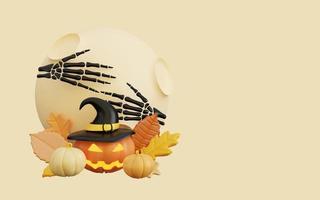 ilustração 3D de feliz dia das bruxas com folhas de outono foto