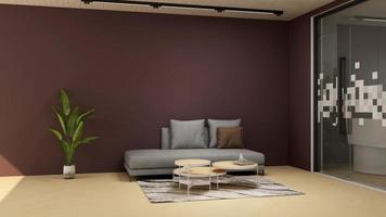 conceito de design de interiores de sala de estar moderna - sala de relaxamento confortável em renderização 3d foto