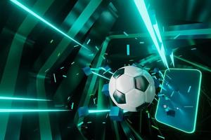 objeto de bolas de futebol, design de bola esportiva, conceito de elemento de futebol, ilustração 3d, tecnologia abstrata de futebol, renderização 3d realista, campo de grama verde, esporte online ao vivo, negócio de esporte de cassino foto