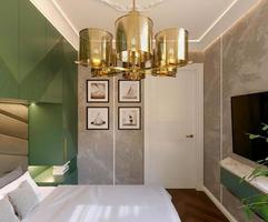 3d renderização design de interiores de quarto verde de luxo moderno