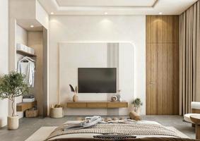 renderização 3D design de interiores de quarto boêmio de luxo moderno