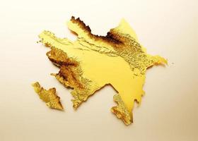 mapa do azerbaijão mapa de altura de cor de metal dourado na ilustração 3d de fundo branco foto