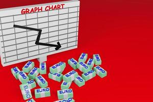 crise do euro caindo, euro caindo, ilustração 3d, cor moderna, design minimalista. foto