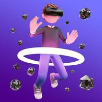 menino bonito usando óculos vr com fundo gradiente foto