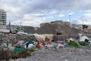 tenda migrante em genoa, itália foto