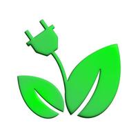 eletricidade eco 3D. design de conceito de logotipo elétrico de plugue de folha verde foto