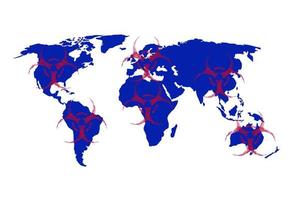 mapa do mundo de risco biológico de infecção por coronavírus em branco foto