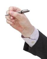 mão masculina com caneta de prata foto