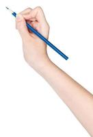 rascunhos de mão por lápis azul isolados em branco foto