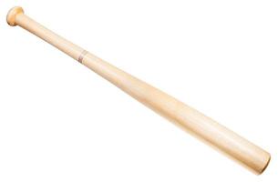 taco de beisebol de madeira isolado no branco foto