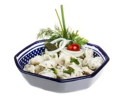 tigela com prato tradicional russo - pelmeni foto