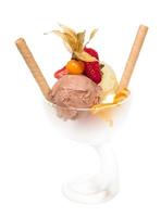 iogurte e sorvete de chocolate em uma tigela close-up foto