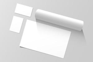 design de maquete de cartão de visita e papel em branco com tubo branco isolado em fundo cinza foto