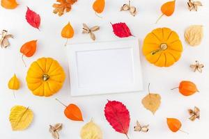 maquete feita de flores e folhas secas de abóboras foto