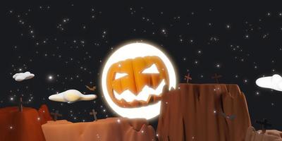 abóbora de fundo de halloween no céu e ilustração 3d de lua cheia foto