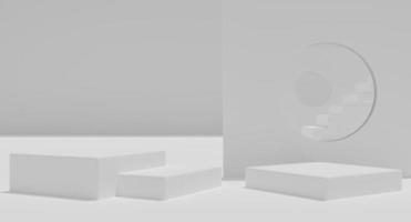 pódio de maquete com escadas em fundo branco para apresentação do produto. renderização 3D. foto