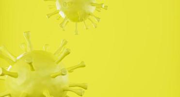 célula de vírus corona amarelo em fundo amarelo. renderização em 3D foto