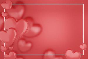conceito de dia dos namorados, balões de corações vermelhos sobre fundo vermelho. renderização 3D. espaço vazio para texto. foto