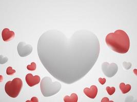 balões de corações vermelhos e brancos de conceito de dia dos namorados sobre fundo branco. renderização 3D. foto