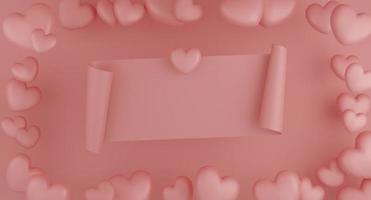 conceito de dia dos namorados, balões de corações rosa com banner em fundo rosa. renderização 3D. foto