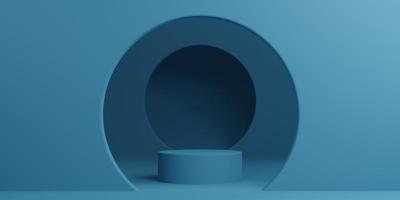 forma geométrica do pódio do cilindro abstrato mínimo azul, palco para o produto. renderização em 3D foto