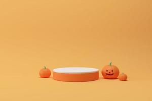 resumo mínimo para abóbora de pódio de halloween, design para renderização 3d de exibição de produto e pacote. foto