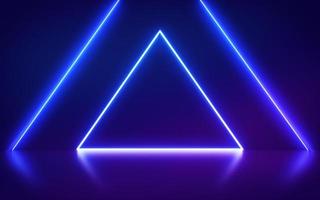 portal triangular de néon em fundo abstrato de moda, linhas brilhantes, triângulo, realidade virtual, luzes de néon violeta, show de laser. foto