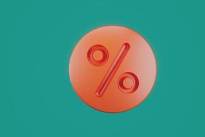 3D ícone laranja de desconto percentual sobre fundo verde. foto