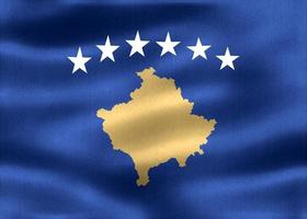 ilustração 3D de uma bandeira do Kosovo - bandeira de tecido acenando realista foto