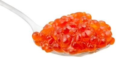 colher com truta salmão caviar vermelho close-up foto