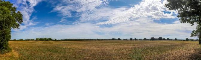 belo panorama de alta resolução de uma paisagem com campos e grama verde encontrada na dinamarca e na alemanha. foto