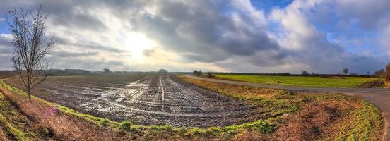 belo panorama de alta resolução de uma paisagem de país do norte da Europa com campos e grama verde foto