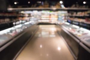 geladeira de mercearia de supermercado abstrato turva fundo desfocado com luz bokeh foto