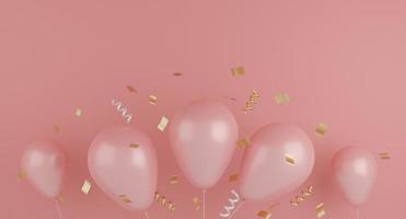 ballon com fita, na cor de fundo rosa. aniversário, aniversário decorativo. conceito festivo. renderização 3D. foto