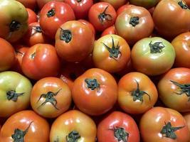 tomate vermelho fresco colocado em cachos foto