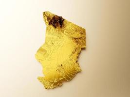mapa do chad ilustração 3d de fundo de mapa de altura de cor de metal dourado foto