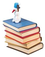 boneco de neve de brinquedo fica em livros antigos foto