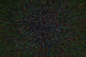 explosão de zoom de lente natural radial turva pontos roxos verdes cianos em fundo preto foto