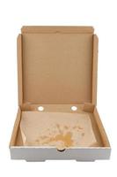caixa de pizza comida vazia isolada no fundo branco foto