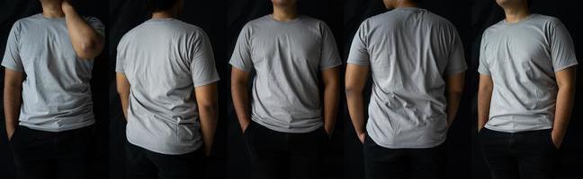 homens elegantes usam camisetas simples para maquetes. o design de camiseta em branco é exibido nas partes traseira e frontal. foto