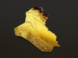 mapa do iraque ilustração 3d de fundo de mapa de altura de cor de metal dourado foto