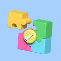 3D peças de quebra-cabeça em fundo rosa. conceito de negócio de resolução de problemas e sucesso. projeto 3d realista. foto