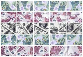 uma colagem de muitas imagens de notas de euro em denominações de 100 e 500 euros no monte foto